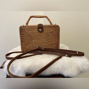Natural Brown Rattan Woven Small Square Crossbody